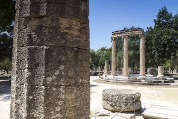 The Philippeion building remains at ancient Olimpia archaeologic