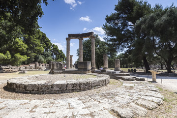 The Philippeion building remains at ancient Olimpia archaeologic