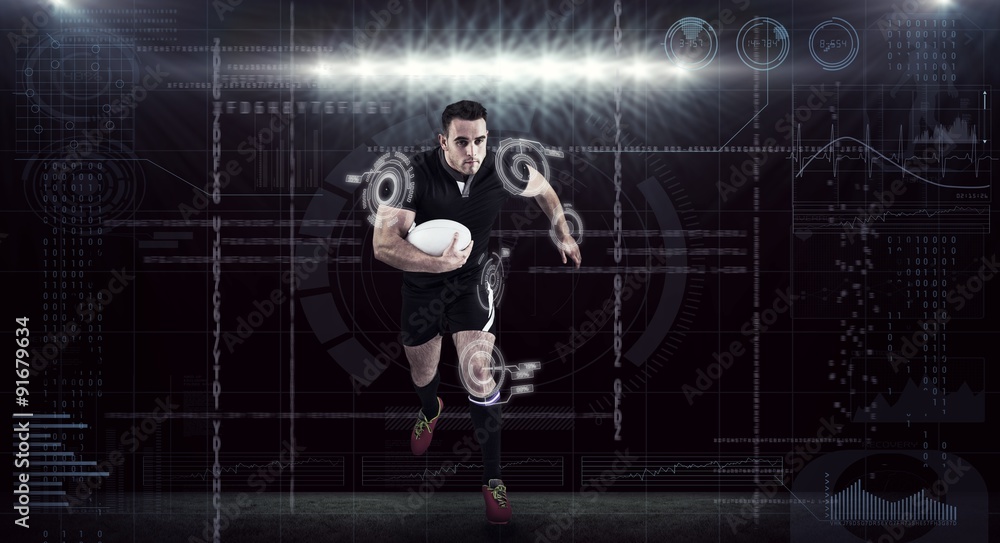 Poster composite image of rugby player running with the ball