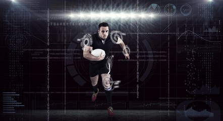Composite image of rugby player running with the ball