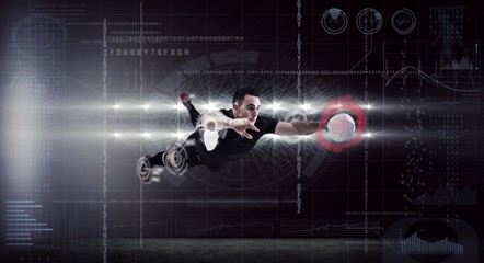 Composite image of rugby player scoring a try