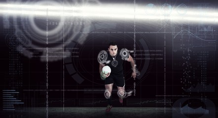 Composite image of rugby player running with the ball