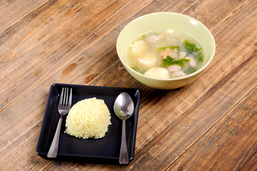 Thai food egg tofu soup