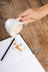 Coffee in cup drop on the white page