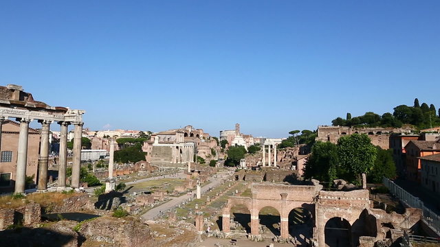 Pan Shot Tourist Visiting Roman Forum at Rome Lazio Italy