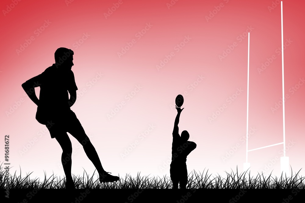 Poster composite image of rugby player doing a side pass
