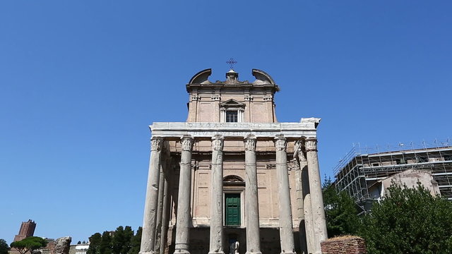 Tilt Shot Temple of Antoninus and Faustina of Roman Forum at Rome Lazio Italy