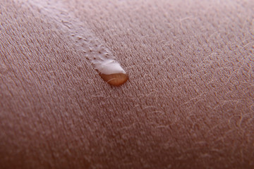 drops of water on the human body closeup