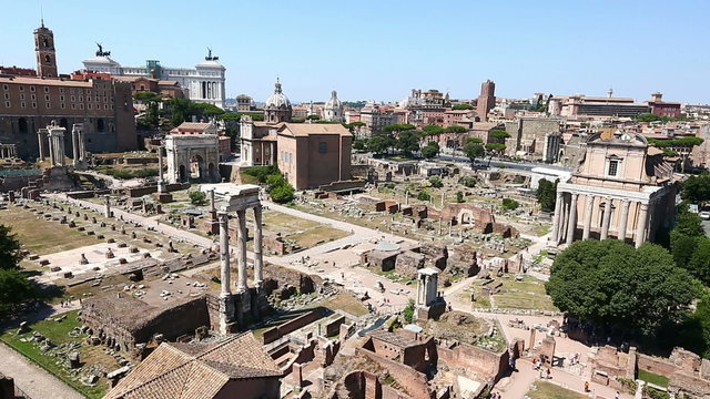 Aerial Time Lapse Tourist Visiting Roman Forum at Rome Lazio Italy