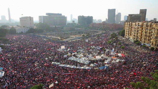 Crowds gather in Tahrir Square in Cairo, Egypt.