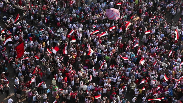 Overhead view of protestors in Cairo, Egypt