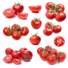 Tomato set isolated on white background. (Single, cluster, group