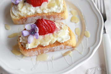  Homemade Strawberries and ricotta cheese on sourdough toast