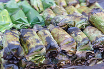 Fototapeta na wymiar Row of Bananas burn -Thai food