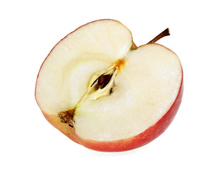 Closeup of red apple half isolated on white background