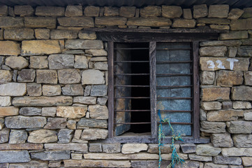old windows with old bricks in Nepal