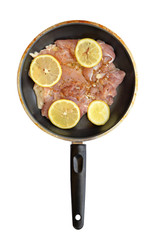 Prepare Chicken for grill in pan isolate (clipping path)