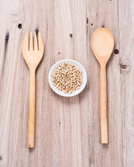 Soybeans in white ceramic bowl