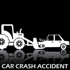 White shape car crash with tractor