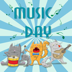 Cats musicians on an abstract background