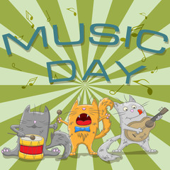 Cats musicians on an abstract background