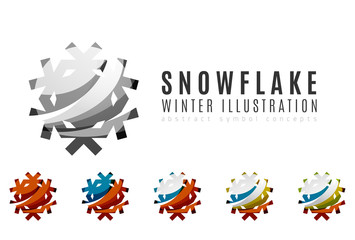 Set of abstract colorful snowflake logo icons, winter concepts