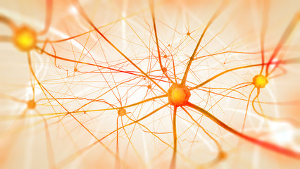 Neurons in the brain on light background - obrazy, fototapety, plakaty