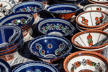 Romanian traditional pottery on display for sale