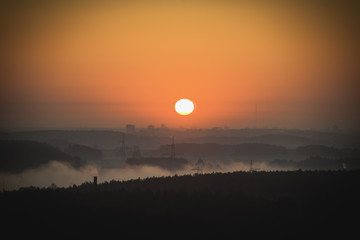 Early foggy morning over the city