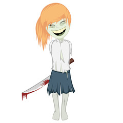 Zombie girl with surprise - Lovely little ginger zombie girl with a machete behind her back