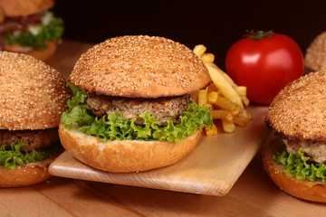 Burgers with cutlet and chips
