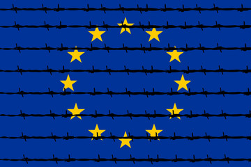 European union flag with barbed wire