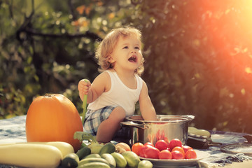 Smiling boy at picnic