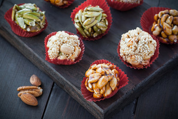 Candied nuts on cutting board