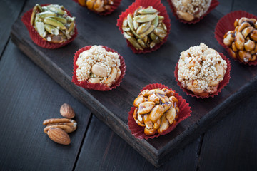 Candied nuts on cutting board