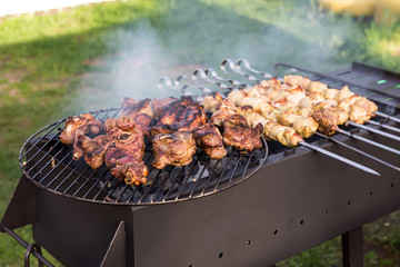 Grilled pork kebab on skewers