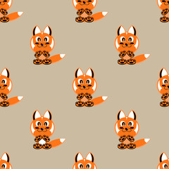 Materiał do szycia Seamless vector background funny animals symbol FOX