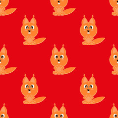 Materiał do szycia Seamless vector background funny animals symbol SQUIRREL
