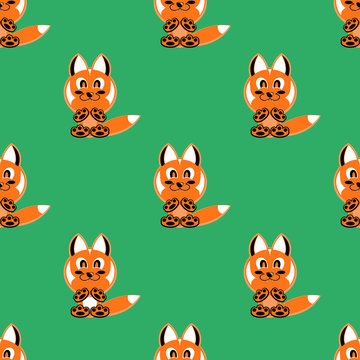 Seamless vector background funny animals symbol FOX