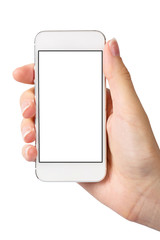 Hand and Smartphone on White Background