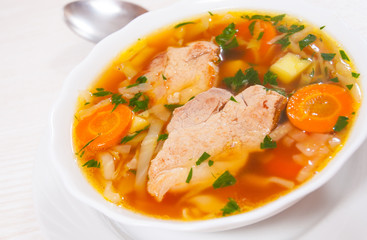 Cabbage soup with meat