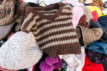 Fototapeta na wymiar Knitwear, knitted hats placed the market in Thailand