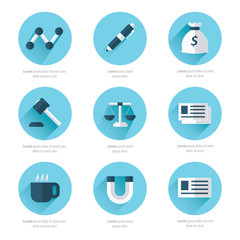 Office icons flat design blue style color