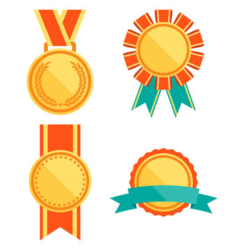 Golden Premium Quality Best Flat Labels Medals Collection Isolat