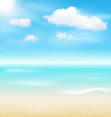 Fototapeta na wymiar Beach Seaside Sea Shore Clouds. Summer Holiday Vacation Backgrou