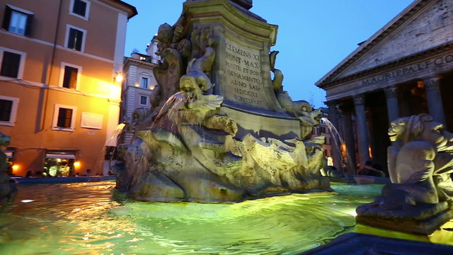Pan Shot Tourist Visiting Pantheon Piazza della Rotonda at Rome Lazio Italy