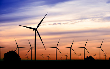 Wind turbine power generator at twilight