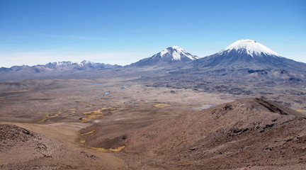 Fototapeta na wymiar Volcans Parinocota et Pomerape en Bolivie