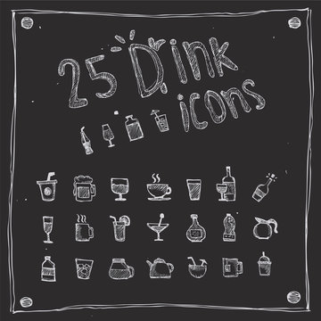 draw drink icons set