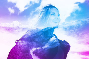multi exposure effect of half transparent woman's portrait 